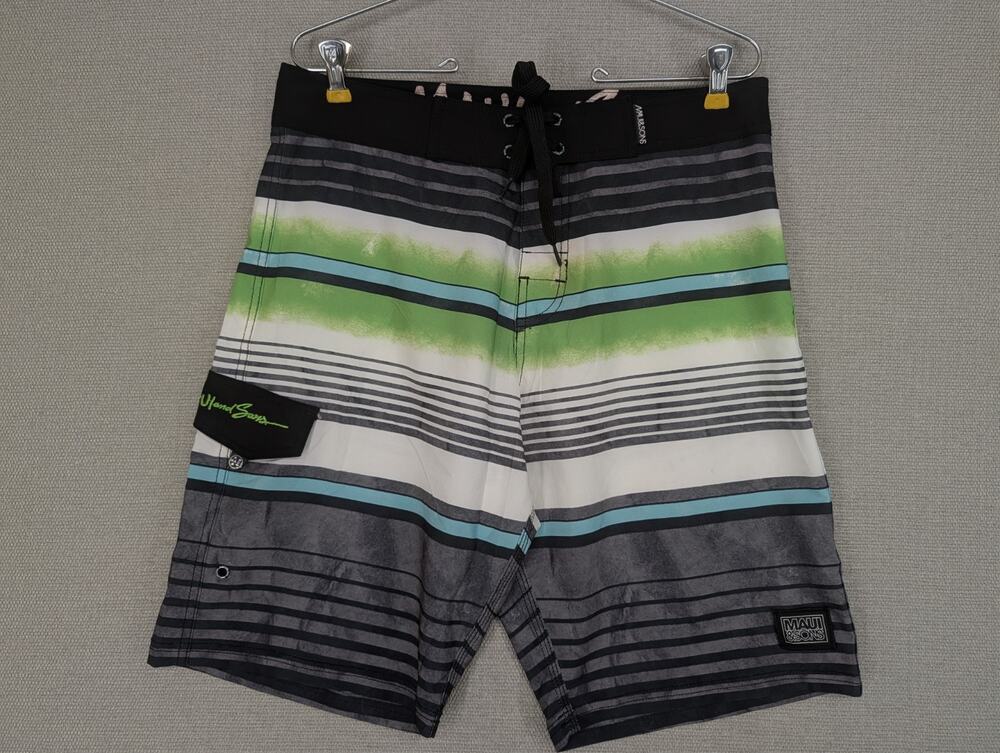 Maui and Sons Swim Trunks Size 32 Black Shark 4 Way Stretch -1025F98